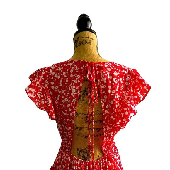 SHEIN Red Frenchy Ditsy Floral Knot Backless A-Line Dress Size Large NWOT 10 371 - Picture 7 of 9